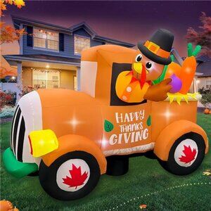 8FT Thanksgiving Inflatable Car with Turkey Outdoor Decorations, LED